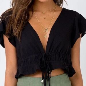 Princess Polly Black Tie-Front Crop Top